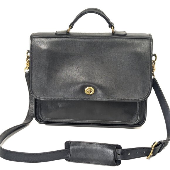 COACH USA Vintage Black Leather Briefcase Shoulder Bag - Made in USA - Picture 1 of 16